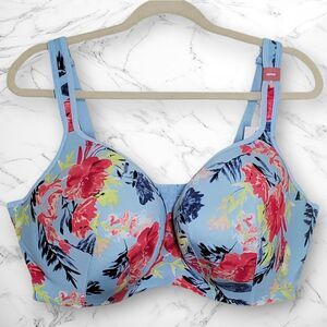 Cacique Women's Balconette Size 46DDD Blue Floral Underwire Boned Bra NWT
